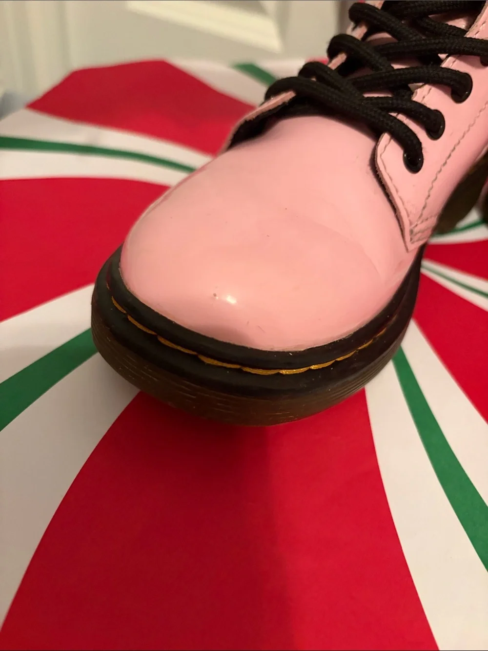 Dr. Martens Pink Leather Lace-Up Boots with Black Accents for girls